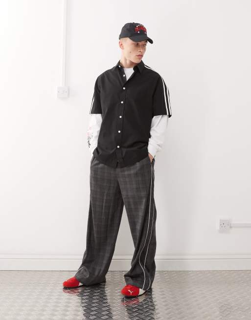 COLLUSION stripe shoulder SL shirt in black, 3 of 4