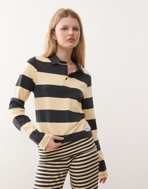 COLLUSION stripe shrunken long sleeve polo co-ord - view 1