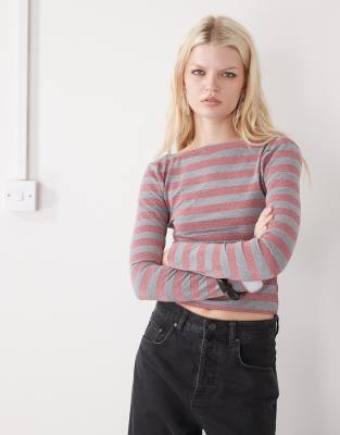 Collusion Stripe Slash Neck Top In Multi