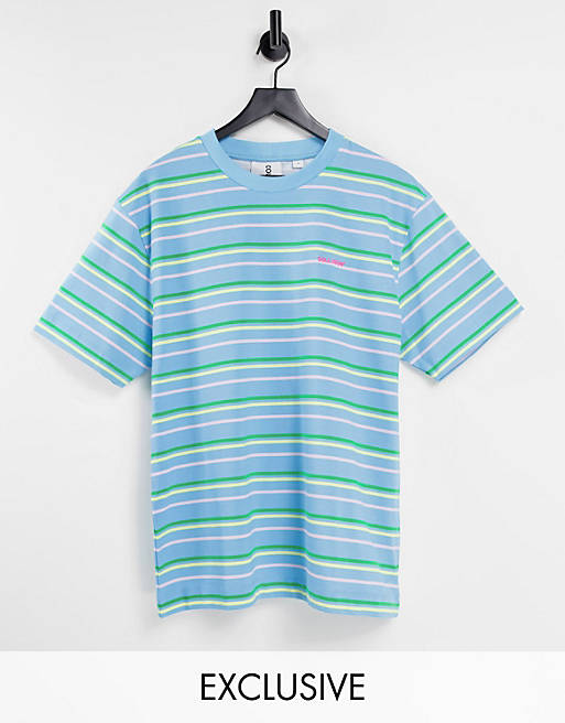 COLLUSION stripe t-shirt with logo embroidery