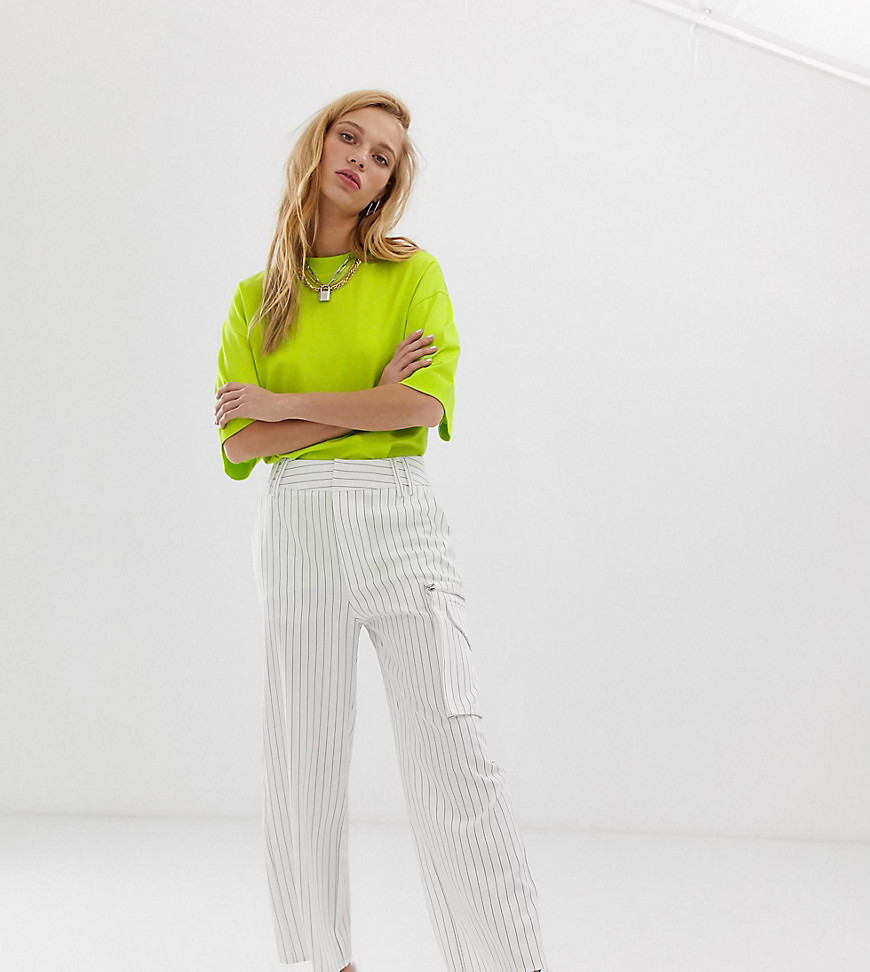 COLLUSION stripe trouser with utility pocket-White