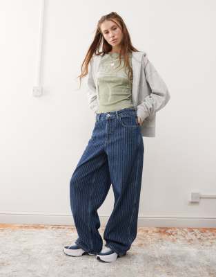 Collusion Striped Baggy Jeans In Stone Wash-blue
