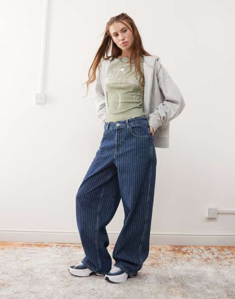 COLLUSION striped baggy jeans in stone wash - view 1