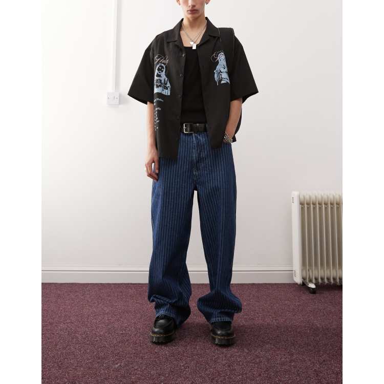 COLLUSION striped baggy jeans in stone wash | ASOS