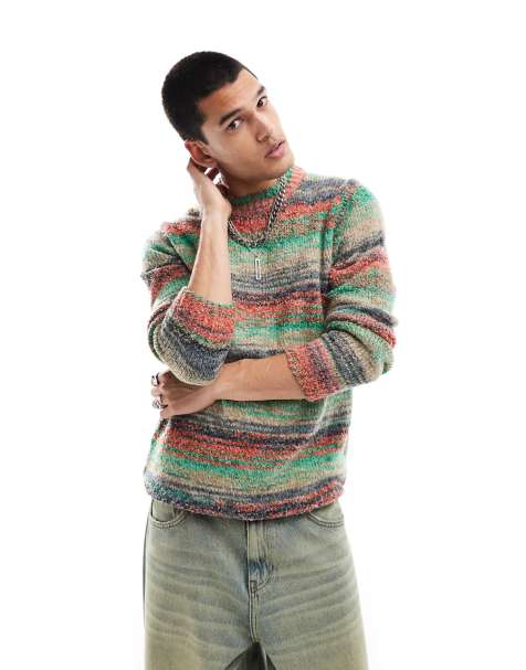 COLLUSION striped crew neck jumper in blue - view 1