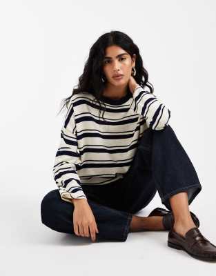 Collusion Striped Crew Neck Sweater In Black