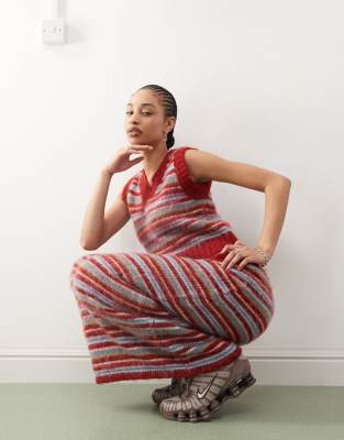 Collusion Striped Fluffy Knit Maxi Skirt