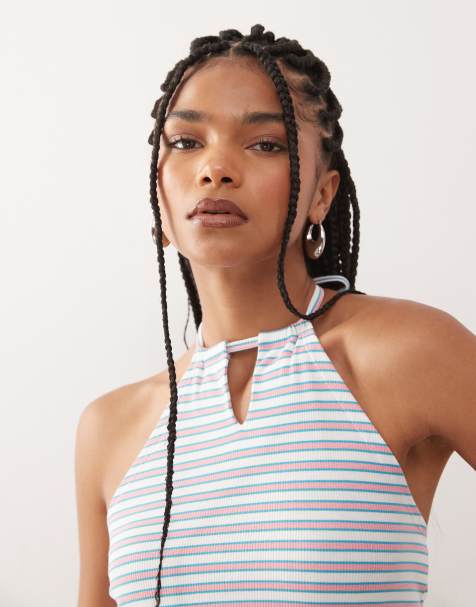 COLLUSION striped halter top in pink - view 1