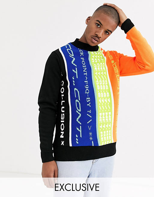 COLLUSION striped jumper with all over text print