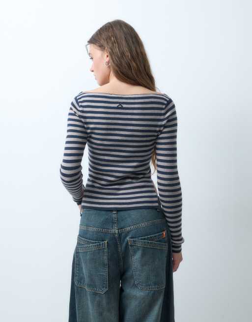 COLLUSION striped knit slash neck top, 2 of 4