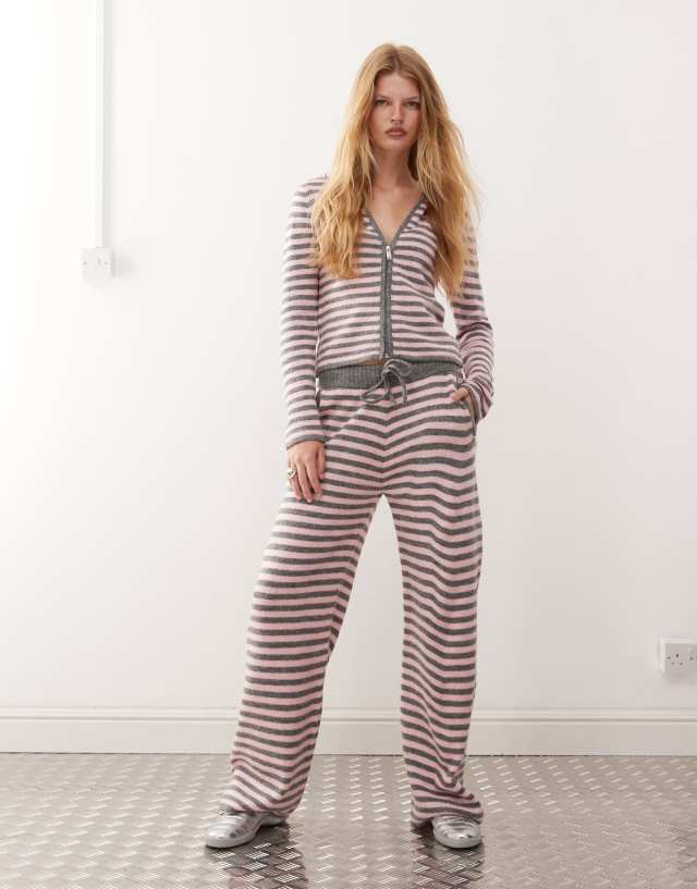 COLLUSION striped knit straight leg pants in pink and gray | ASOS