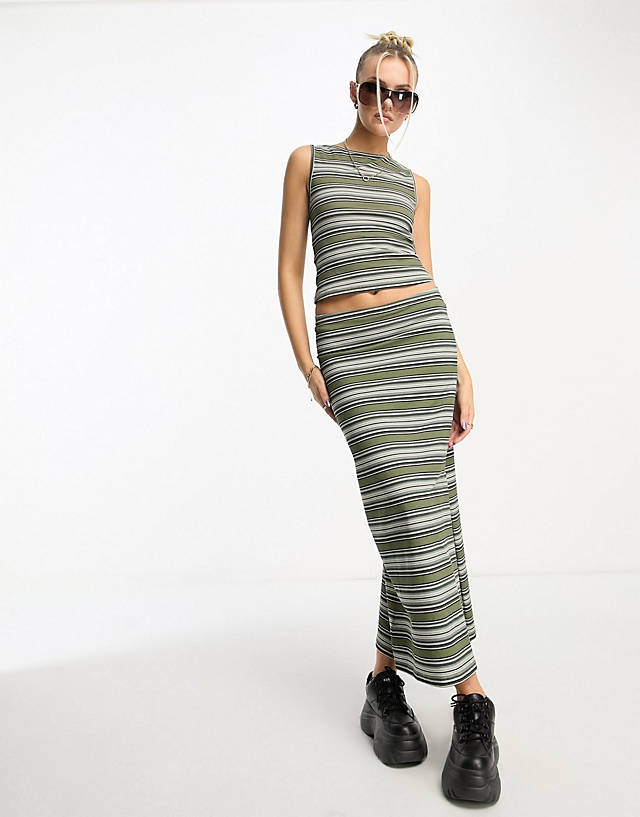 Collusion - striped low rise maxi skirt co-ord in green