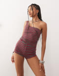 [Collusion] COLLUSION striped micro shorts in red-Multi XS Red stripe