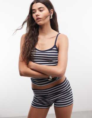 Collusion Striped Mini Shorts In Blue
