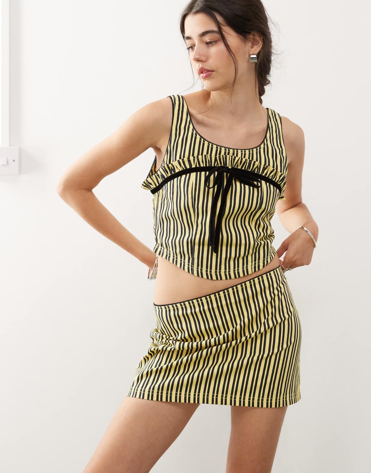 COLLUSION striped mini skirt  co-ord in yellow stripe