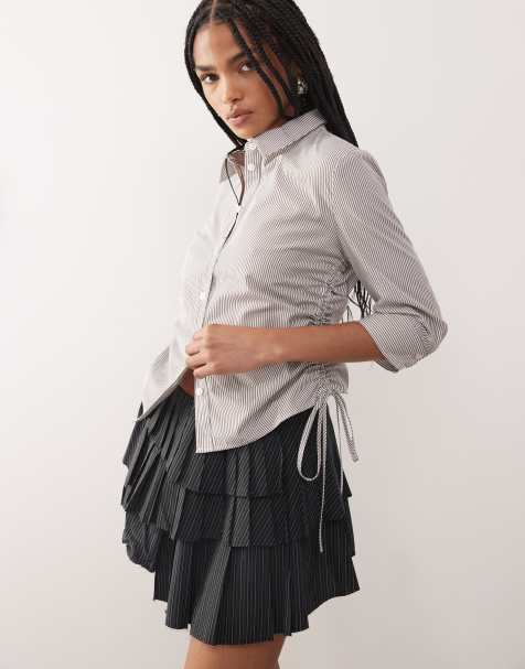 COLLUSION striped ruched sides shirt with 3/4 length sleeves - view 1