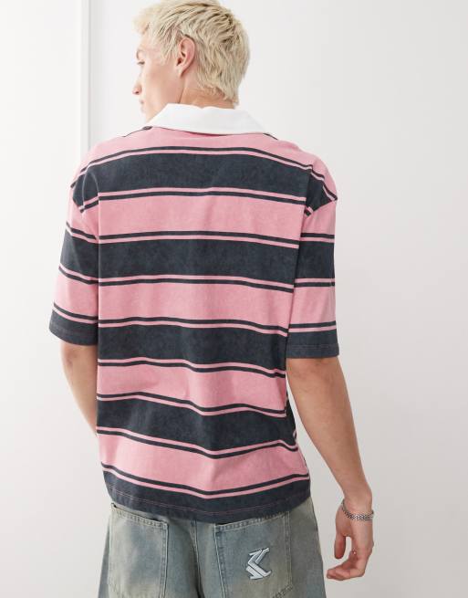 COLLUSION striped rugby polo T-shirt in multi