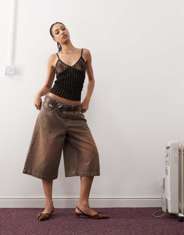 COLLUSION striped sheer lace detail cami in black | ASOS
