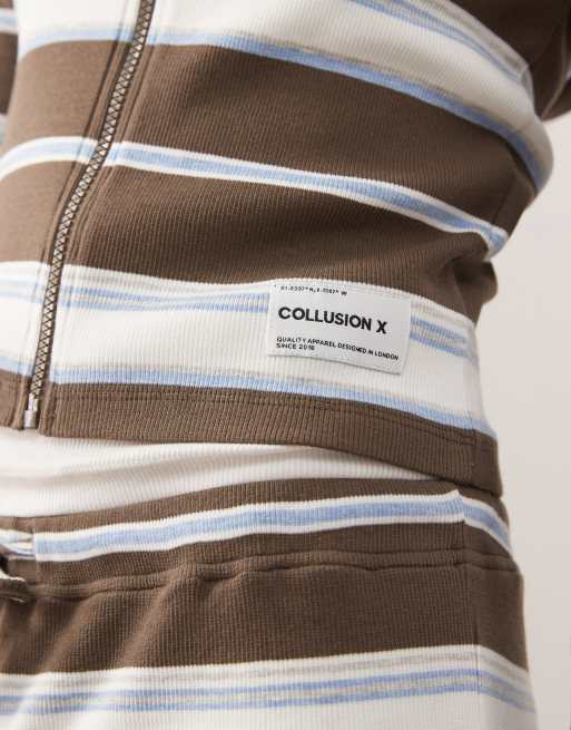 COLLUSION striped shrunken zip through hoodie - part of a set, 3 of 4