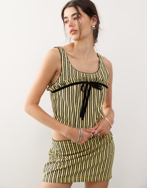 COLLUSION striped top with trim detail co-ord in yellow stripe - view 1