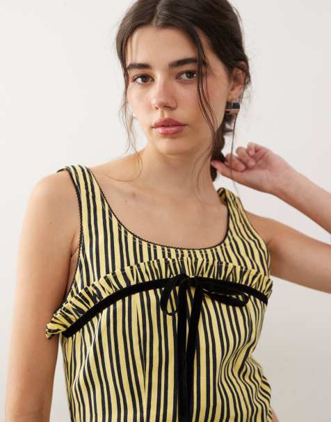 COLLUSION striped top with trim detail in yellow stripe - part of a set - view 1