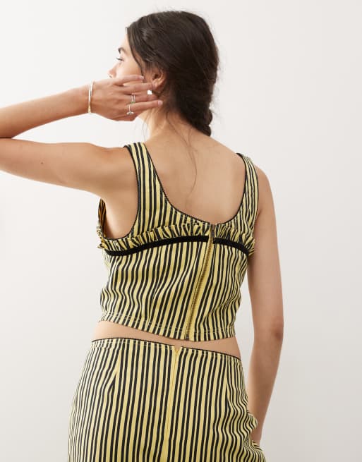 COLLUSION striped top with trim detail in yellow stripe (Part of a set), 4 of 4