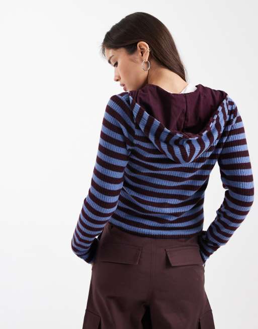 COLLUSION striped zip-up hoodie in blue and burgundy | ASOS