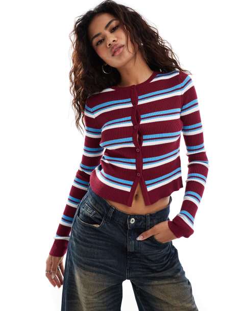 COLLUSION stripped cardigan in multi - view 1
