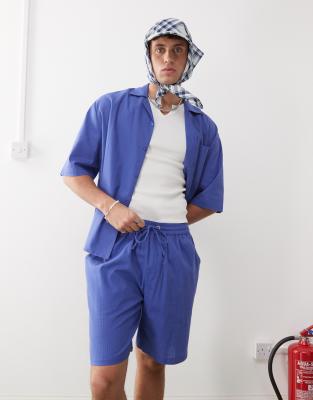 Strukturierte Shorts aus Webstoff in Blau mit Streifen-Grau Grau 2XS