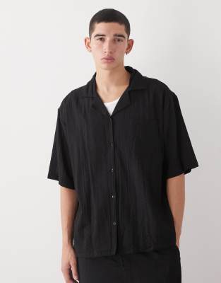 Strukturiertes Hemd aus Webstoff in Schwarz Schwarz 2XS