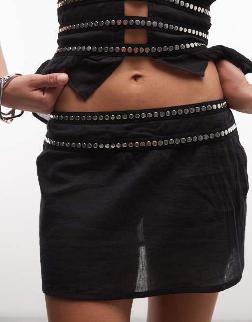 COLLUSION stud trim micro beach skirt in black - part of a set, 3 of 5