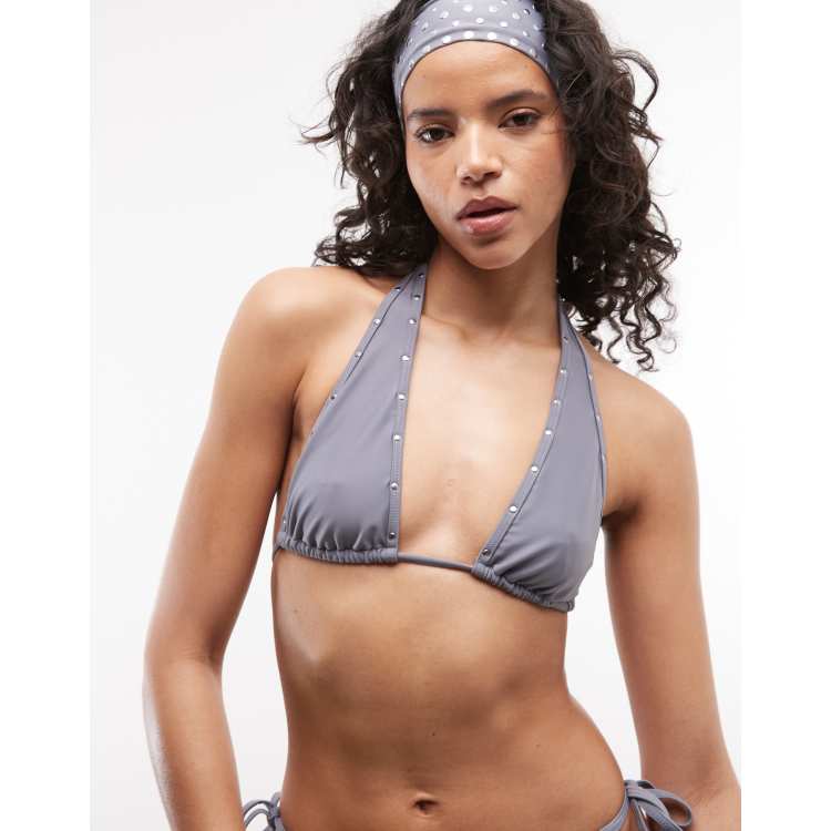 bikini princess grey top dress COLLUSION stud trim triangle in gray size_new_6
