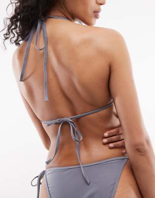 Collusion Stud Trim Triangle Bikini Top In Gray