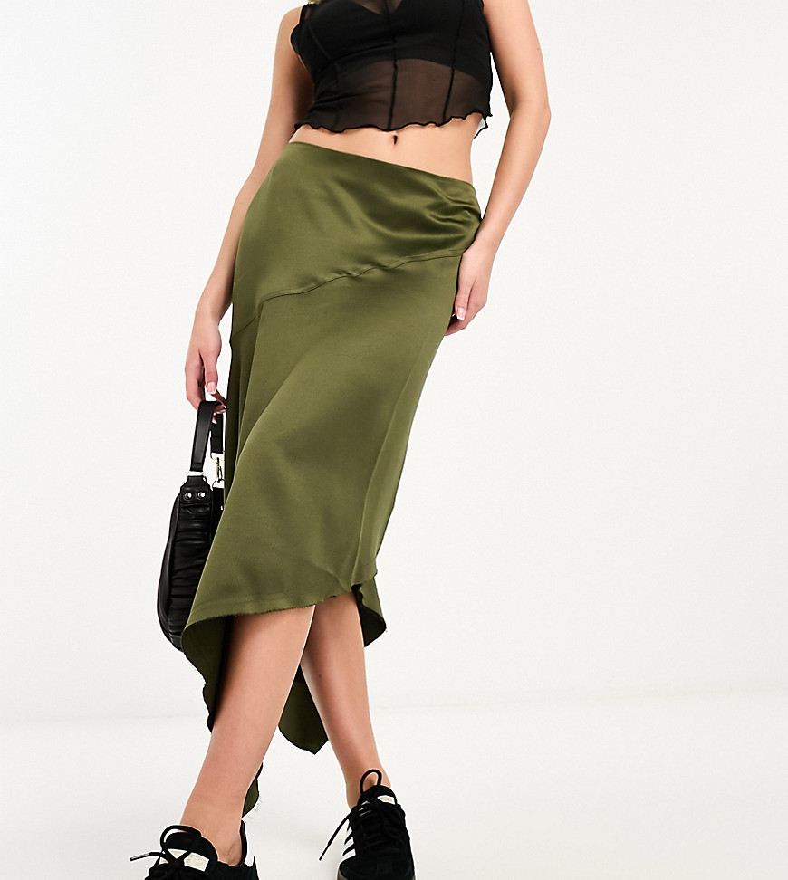 COLLUSION studios asymetric satin skirt co-ord in khaki-Green