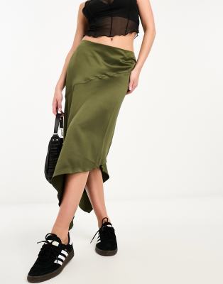 Collusion Studios Asymmetric Satin Skirt In Khaki - Part Of A Set-green