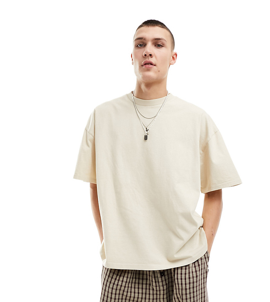 COLLUSION STUDIOS heavyweight oversized t-shirt in washed stone-Neutral