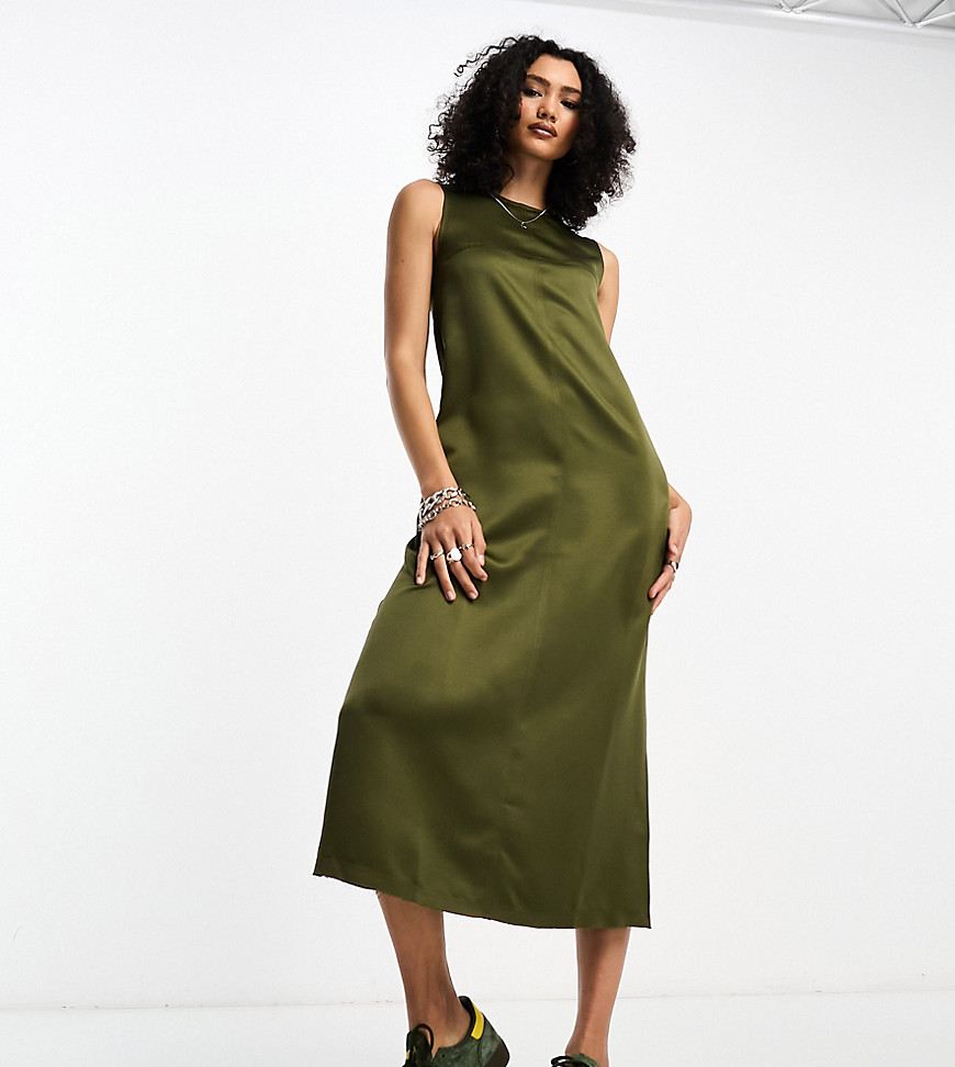 COLLUSION studios sleeveless satin maxi dress in green