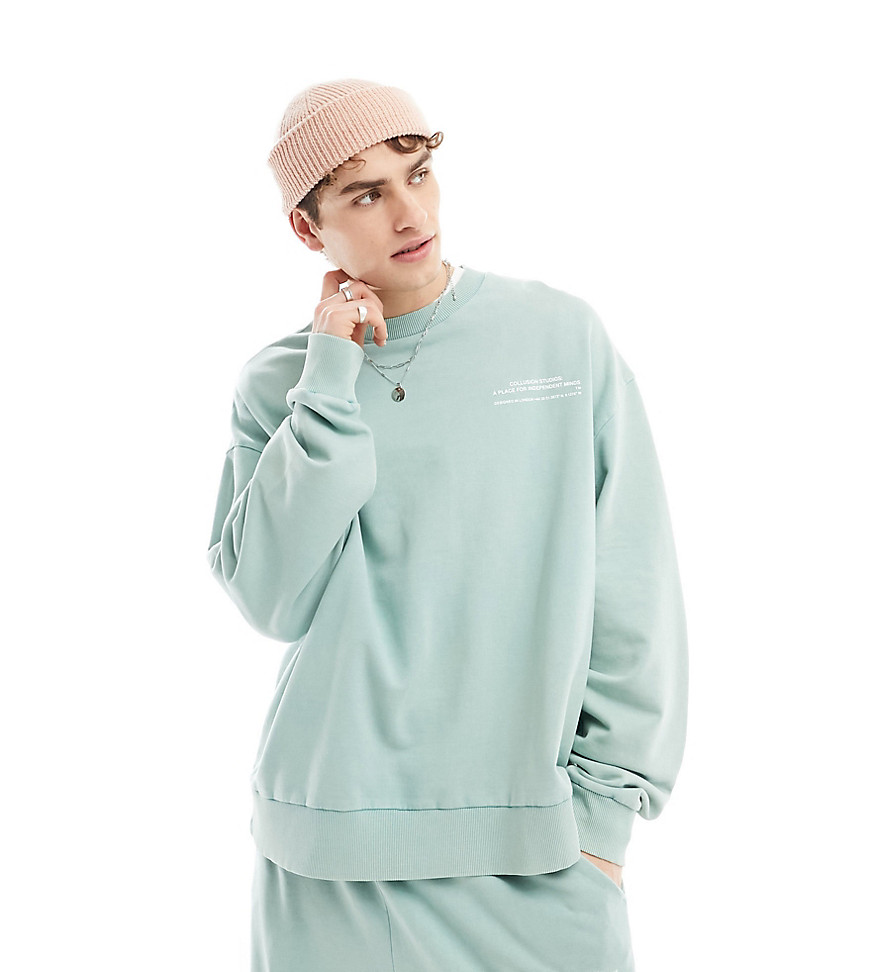 COLLUSION STUDIOS sweatshirt in teal wash co-ord-Blue