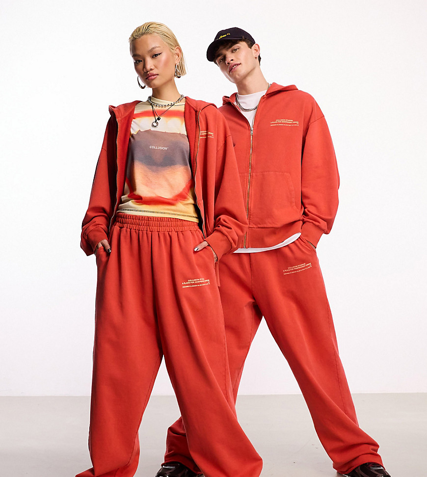 COLLUSION STUDIOS Unisex joggers in washed burnt red co-ord