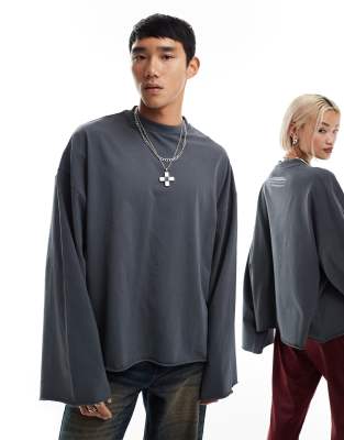 COLLUSION STUDIOS Unisex - Langärmliges Oversize-Shirt in Anthrazit-Grau