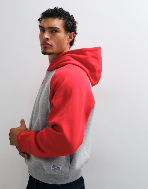 COLLUSION - Sudadera con capucha boxy y manga raglán en gris jaspeado y rojo - view 1