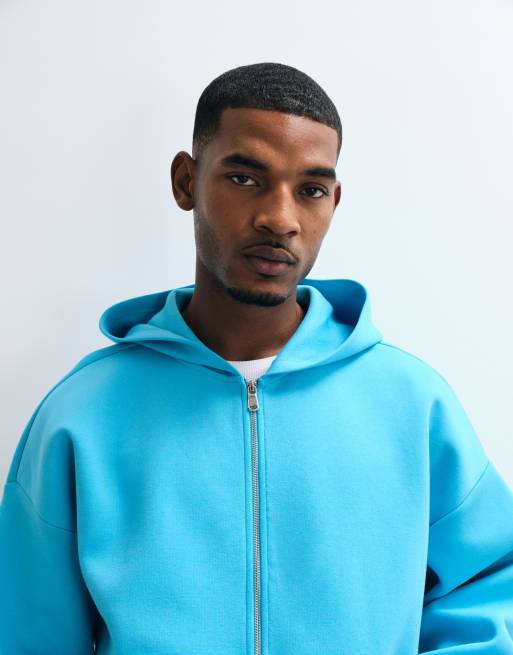 COLLUSION - sudadera con capucha de tejido grueso con cremallera y corte boxy en azul, 5 de 5