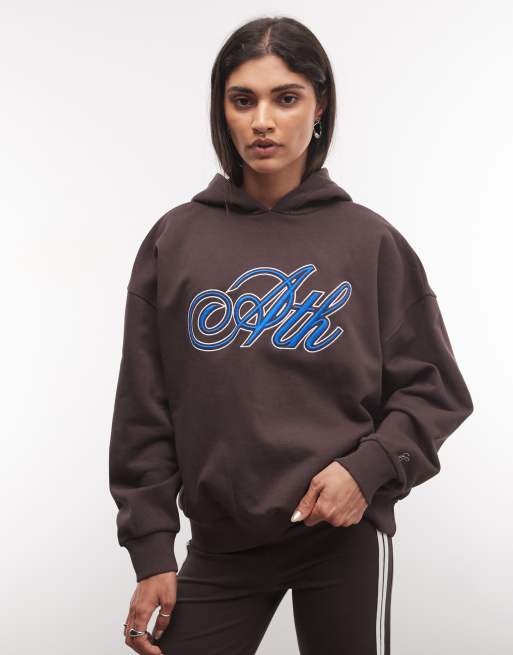COLLUSION - Sudadera con capucha estilo universitario en marrón chocolate, parte de un conjunto, 3 de 4