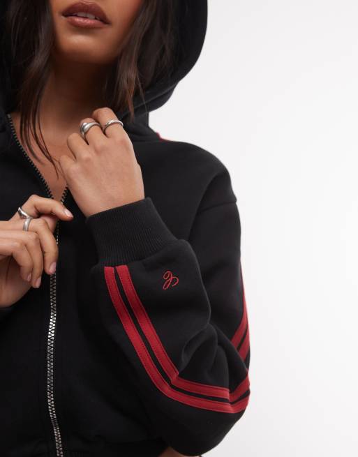 COLLUSION - sudadera corta con capucha y cremallera de rayas en negro, 4 de 4