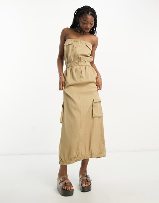 COLLUSION – Sukienka midi bandeau w stylu utility w kolorze neutralnym