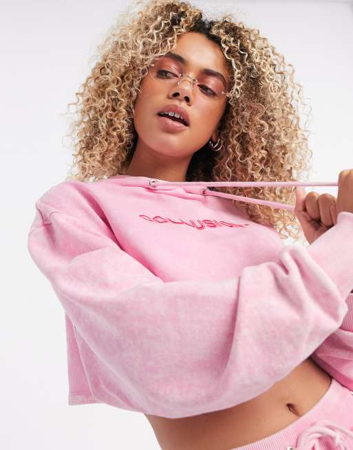 Pink champion hot sale crop hoodie