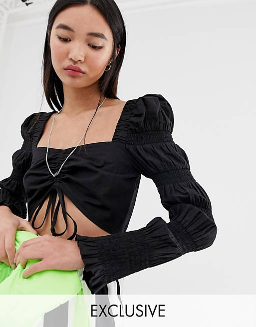 COLLUSION super crop ruched front top