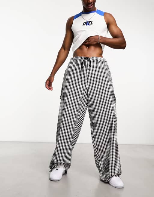 COLLUSION - Super Flood - Pantaloni skater stile paracadutista a quadretti