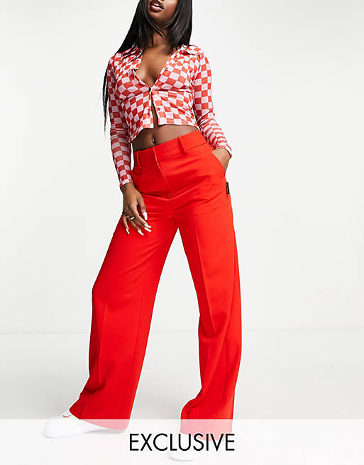 COLLUSION super high waisted wide leg tailored pants in red