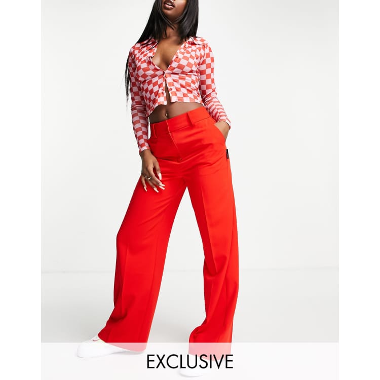 COLLUSION super high waisted wide leg tailored trousers in red